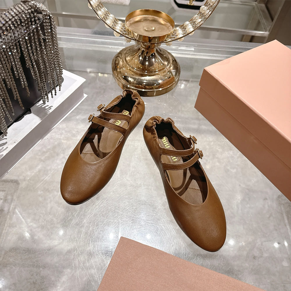 M1um1u Ruched Nappa Leather Ballet Flats (EU SIZE 35-41)